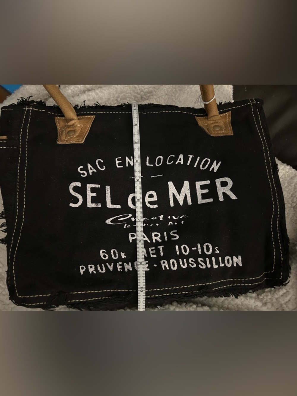 Sel de Mer Black Canvas Tote Bag with Leather Handles